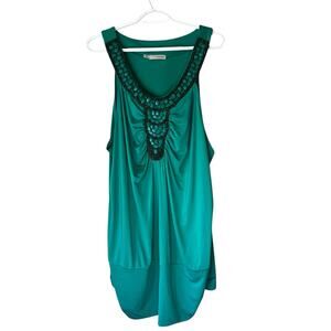 Maurices Green Tank Top with Beaded Neckline Size 3